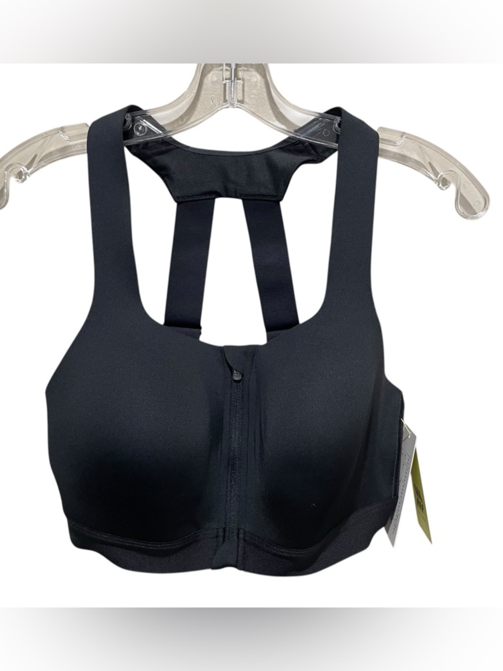 All In Motion Sports Bra Black High Support Zip Front Womens Size 34B NWT